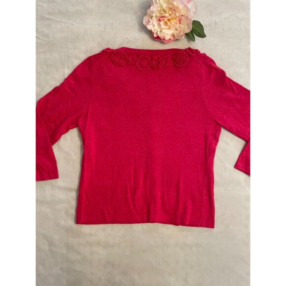 Vintage Boden Womens Embellished Rose Cardigan Size L Red 3/4 Sleeve Button - Picture 3 of 10